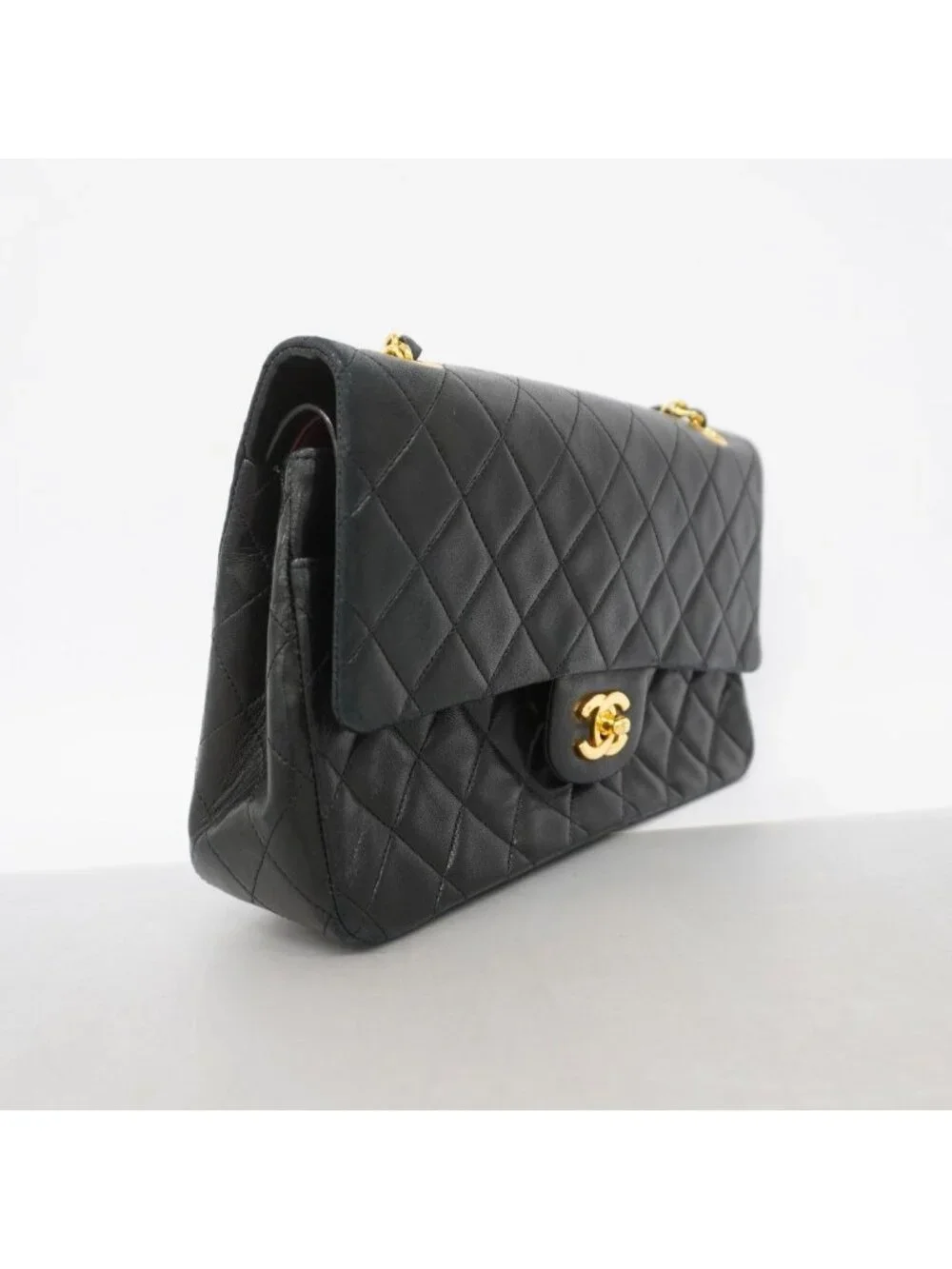 Chanel Shoulder Bag Quilted Lambskin Black Gold